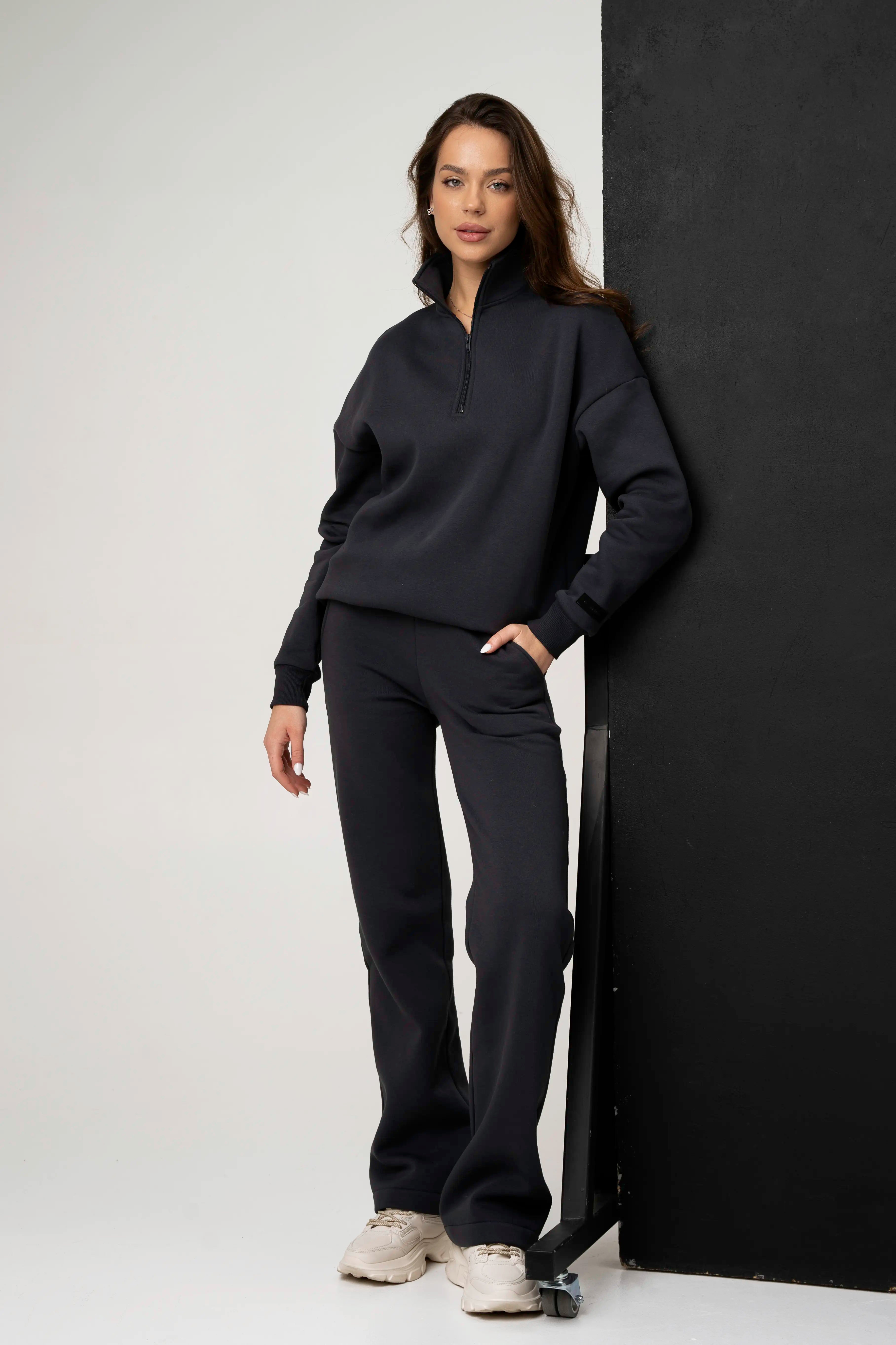 Dark grey women's tracksuit for women with straight-leg trousers, made in Lithuania