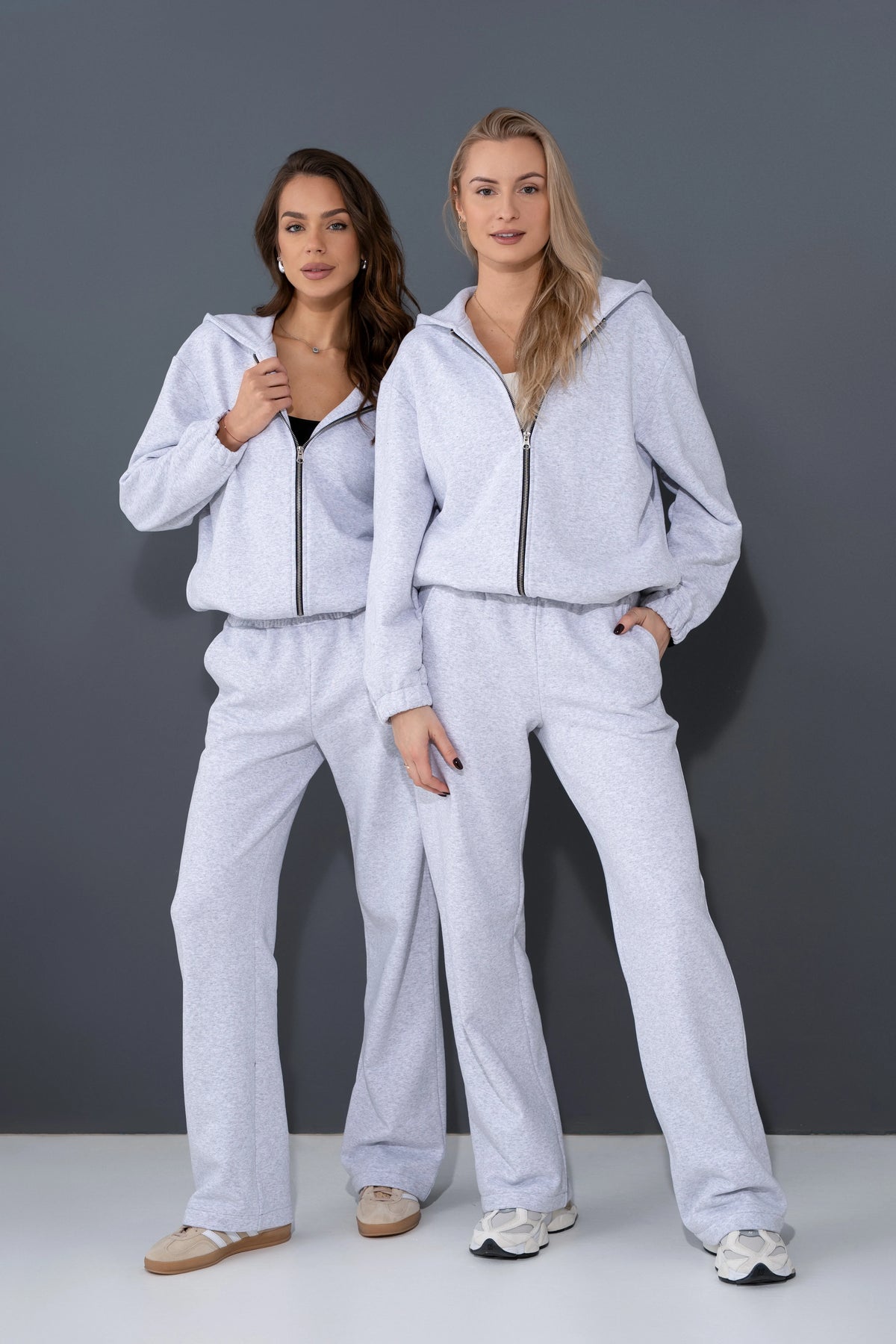 Light grey melange tracksuit for women, designed by cutmyfashion for everyday wear.