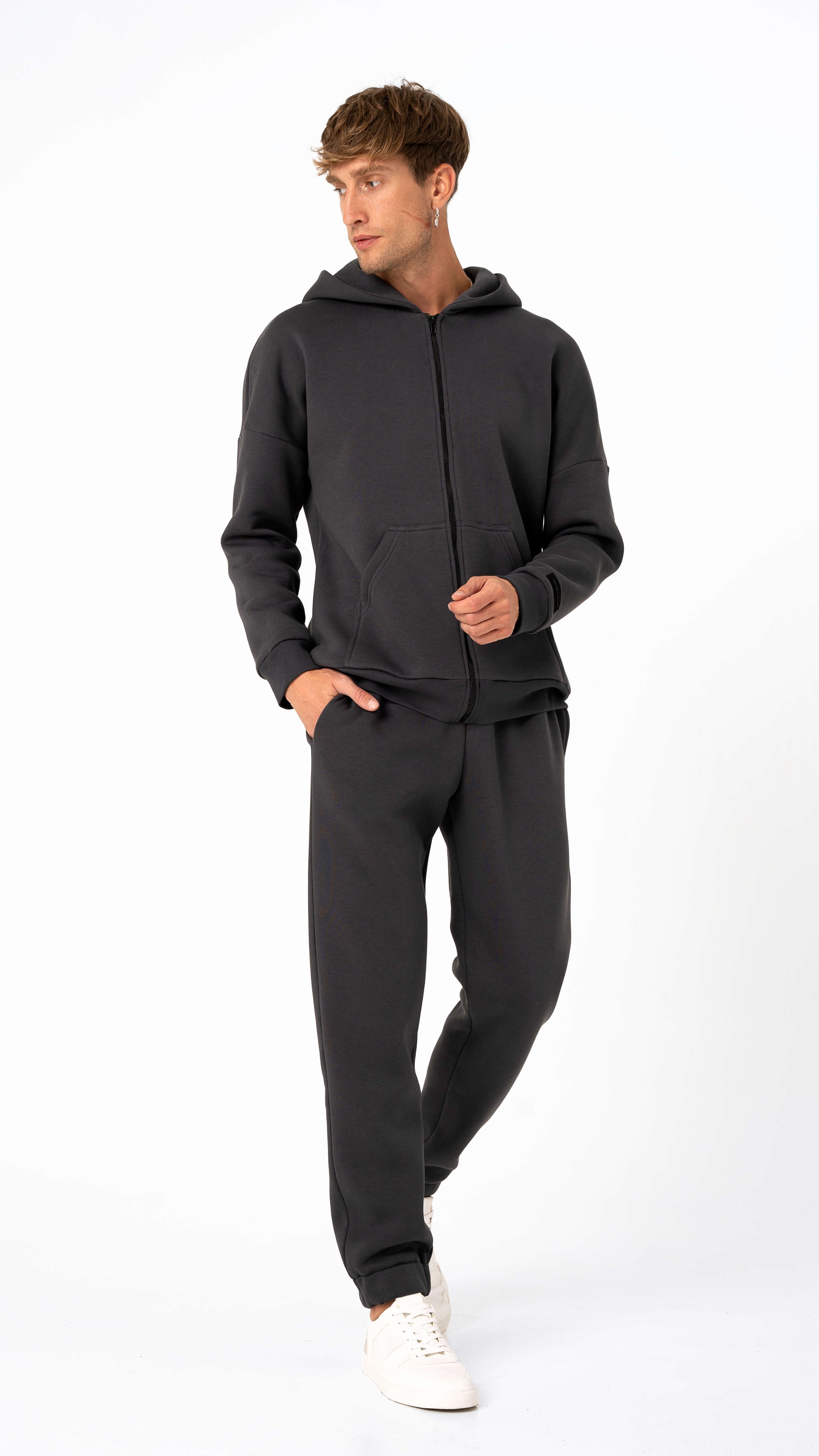 Men's cutmyfashion zip-up tracksuit in grey