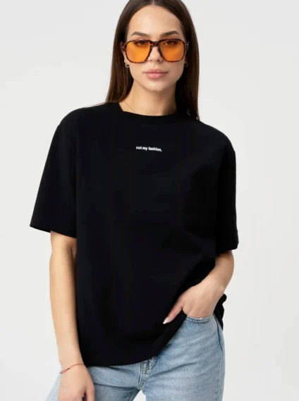 Juodi oversized moteriški marškinėliai CMF470