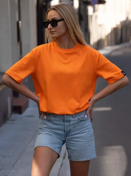 Oranžiniai oversized moteriški marškinėliai CMF489